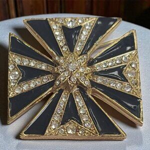 Vintage 1940s Black Enamel & Rhinestone Maltese Cross Brooch/Pendant Enhancer
